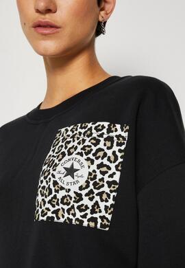 Sudadera Converse Leopard Crew Sweater en Negro Mujer