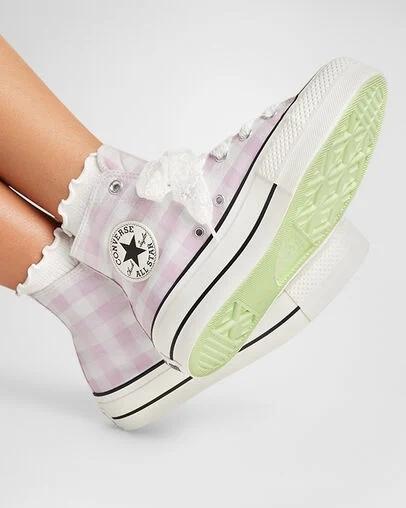 Botín Converse Ctas Lift Hi en cuadrod Vichy Rosa Blanco