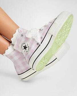 Botín Converse Ctas Lift Hi en cuadrod Vichy Rosa Blanco