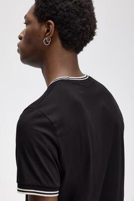 Camiseta Negra Fred Perry Ribete blanco para Hombre