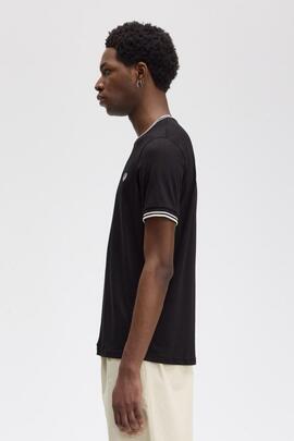Camiseta Negra Fred Perry Ribete blanco para Hombre