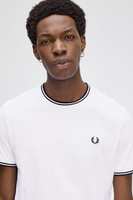 Camiseta Blanca Fred Perry Ribete en Negro para Hombre