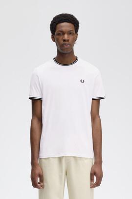 Camiseta Blanca Fred Perry Ribete en Negro para Hombre