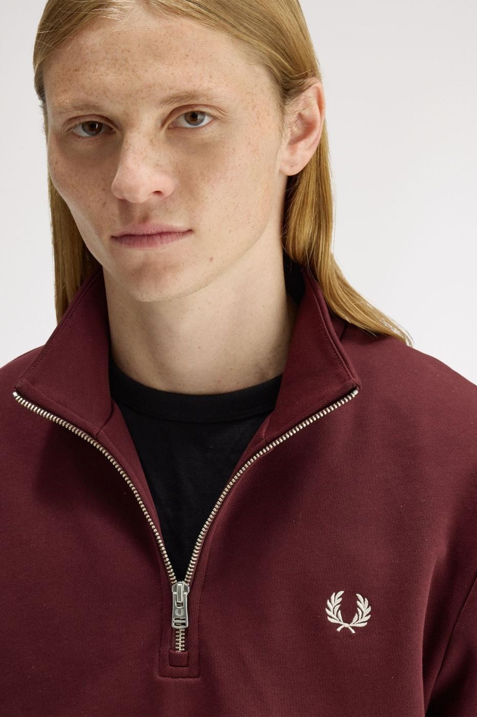 Jersey Media Cremallera Fred Perry en Granate para Hombre