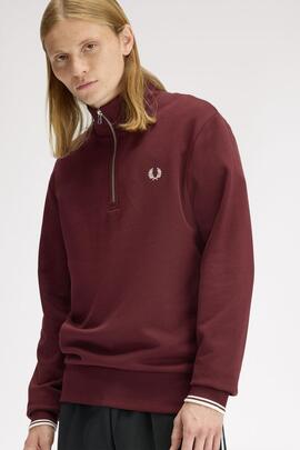 Jersey Media Cremallera Fred Perry en Granate para Hombre