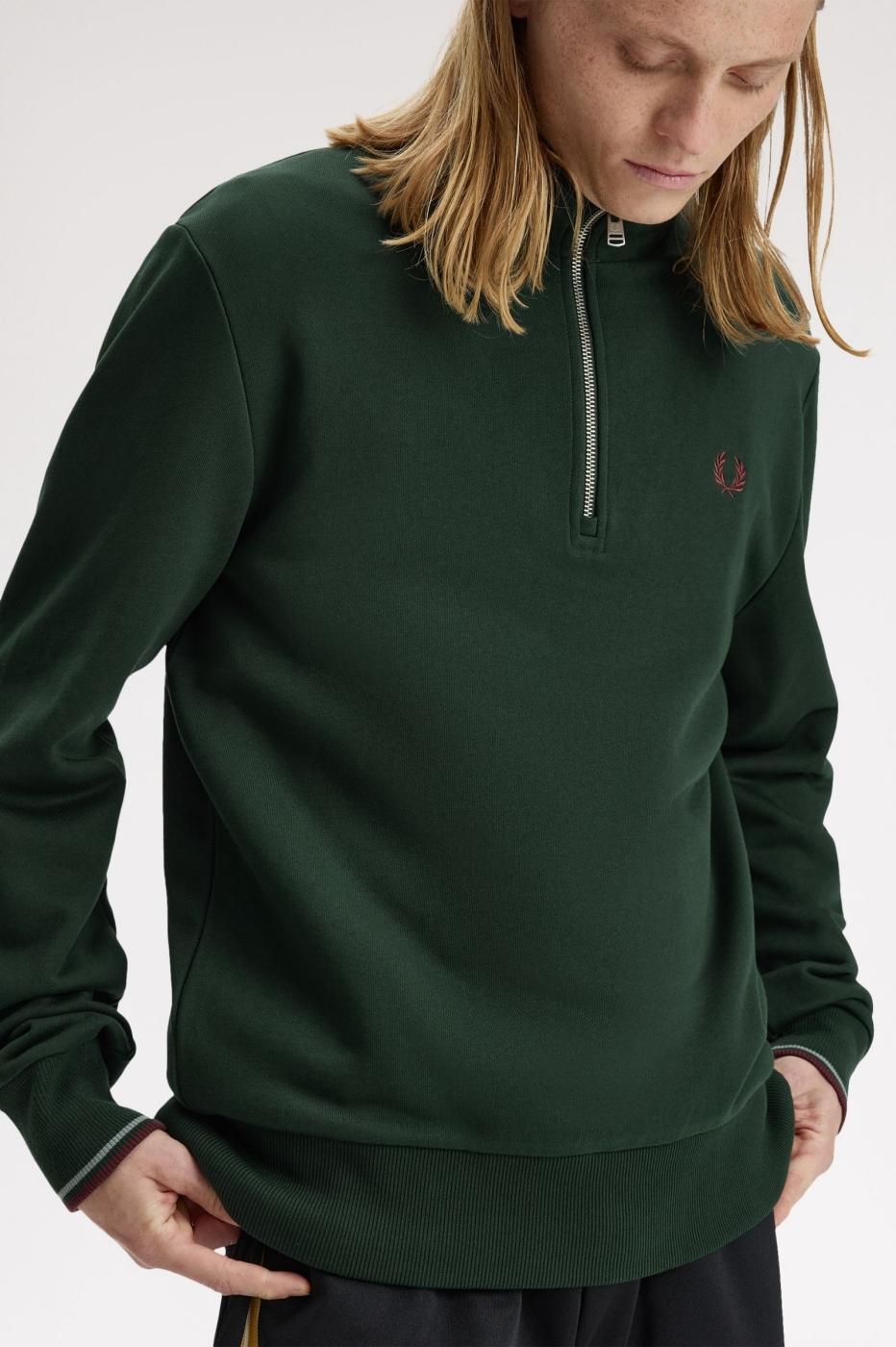 Jersey Media Cremallera Fred Pery Verde para Hombre